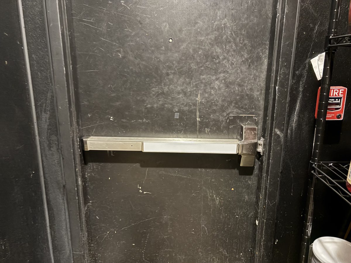 Commercial panic bar installation on fire door